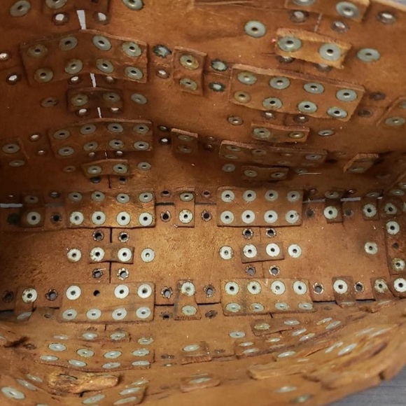 Vintage Studded Leather Crossbody Tote Bag w/Metal Tag Embellishments - Picture 3 of 6